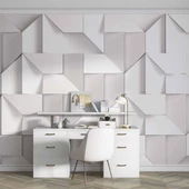 3 Boyutlu Beyaz Geometrik Kabartma Görünümlü Duvar Kağıdı Baskı thumbnail 4