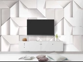 3 Boyutlu Beyaz Geometrik Kabartma Görünümlü Duvar Kağıdı Baskı thumbnail 3