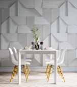 3 Boyutlu Beyaz Geometrik Kabartma Görünümlü Duvar Kağıdı Baskı thumbnail 5