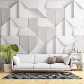 3 Boyutlu Beyaz Geometrik Kabartma Görünümlü Duvar Kağıdı Baskı thumbnail 1