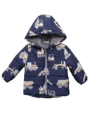 Yeni Trend Kepçe & Kamyonet Desenli Polar Astarlı Kapüşonlu Kışlık İçi Peluş Erkek Bebek Mont Şişme - 4
