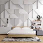 3 Boyutlu Beyaz Geometrik Kabartma Görünümlü Duvar Kağıdı Baskı thumbnail 2
