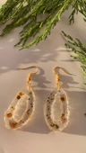 Şeffaf Epoksi İçinde Gold Glitter İle Süslenmiş Tırtıklı Küçük Elips Şekil Epoksi Küpe El Yapımı - 3