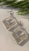 Şeffaf Epoksi İçinde Gümüş Glitter Süs Gümüş Aksesuarlı Büyük Karo İçi Boş Şekil Küpe El Yapımı thumbnail 3