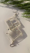 Şeffaf Epoksi İçinde Gümüş Glitter Süs Gümüş Aksesuarlı Büyük Karo İçi Boş Şekil Küpe El Yapımı thumbnail 1