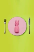 Çap 27 Pembe Ananas Desenli Cam Sunumluk Amerikan Servis Supla - 2