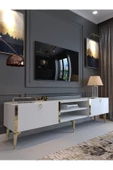 Myniture Home & Living Festival Tv Sehpası G3830-1-Y1-P1 Beyaz Gold Metal Kulp - 1