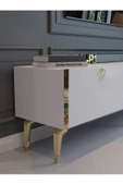 Myniture Home & Living Festival Tv Sehpası G3817-1-Y1-P1 Beyaz Gold Metal Kulp thumbnail 4
