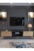 Myniture Home & Living Festival Tv Sehpası G3830-4-6-Y1-P1 Ant. Çam Gold Metal Kulp thumbnail 2