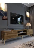 Myniture Home & Living Festival Tv Sehpası G3830-2-Y1-P1 Ceviz Gold Metal Kulp - 1