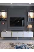 Myniture Home & Living Festival Tv Sehpası G3817-1-Y1-P1 Beyaz Gold Metal Kulp thumbnail 2
