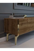 Myniture Home & Living Festival Tv Sehpası G3817-2-Y1-P1 Ceviz Gold Metal Kulp - 4