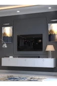 Myniture Home & Living Festival Tv Sehpası DV-1001-P1-1 Silver Kulp Beyaz Parlak Minifiks Bağlantı Duvara Monte Tv Ünitesi - 3