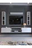 Myniture Home & Living Festival Tv Ünitesi S13009-1 Beyaz Parlak Silver Duvara Monte tv sehpası thumbnail 2