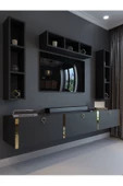 Myniture Home & Living Festival Tv Ünitesi G13007-4 Antrasit Gold Duvara Monte tv sehpası thumbnail 1