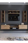 Myniture Home & Living Festival Tv Ünitesi G13006-4-6 Antrasit  A. Çam Gold Duvara Monte tv sehpası thumbnail 2