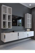 Myniture Home & Living Festival Tv Ünitesi S13002-1 Beyaz Parlak Silver Duvara Monte tv sehpası thumbnail 1
