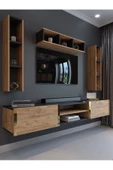 Myniture Home & Living Festival Tv Ünitesi G13006-4-6 Antrasit  A. Çam Gold Duvara Monte tv sehpası thumbnail 1