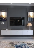 Myniture Home & Living Festival Tv Sehpası DV-1001-P1-1 Silver Kulp Beyaz Parlak Minifiks Bağlantı Duvara Monte Tv Ünitesi - 2