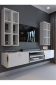Myniture Home & Living Festival Tv Ünitesi G13001-1 Beyaz Parlak Gold Duvara Monte tv sehpası thumbnail 1