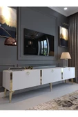 Myniture Home & Living Festival Tv Sehpası G3817-1-Y1-P1 Beyaz Gold Metal Kulp thumbnail 1