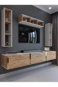 Myniture Home & Living Festival Tv Ünitesi G13007-1-6 Beyaz Atlantik Çam Gold Duvara Monte tv sehpası thumbnail 1