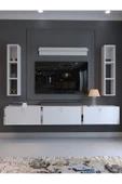 Myniture Home & Living Festival Tv Ünitesi S13008-1 Beyaz Parlak Silver Duvara Monte tv sehpası thumbnail 2