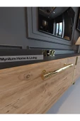 Myniture Home & Living Festival Tv Sehpası G3817-4-6-Y1-D2 Ant. Çam Gold Metal Kulp thumbnail 4