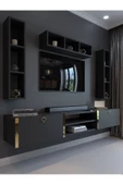 Myniture Home & Living Festival Tv Ünitesi G13006-4 Antrasit Gold Duvara Monte tv sehpası thumbnail 1