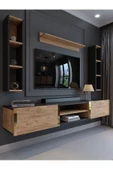 Myniture Home & Living Festival Tv Ünitesi G13009-4-6 Antrasit  A. Çam Gold Duvara Monte tv sehpası - 1