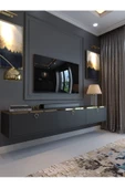Myniture Home & Living Festival Tv Sehpası DV-Q17-GPVC-4 Gold Antrasit Minifiks Bağlantı Duvara Monte Tv Ünitesi - 1