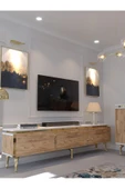 Myniture Home & Living Festival Tv Sehpası - Konsol - Orta Sehpa Beyaz Çam Gold G-SET-4-1-6 - 2
