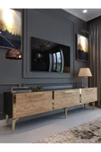 Myniture Home & Living Festival Tv Sehpası G3817-4-6-Y1-D2 Ant. Çam Gold Metal Kulp thumbnail 1