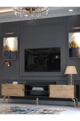 Myniture Home & Living Festival Tv Sehpası G3830-4-6-Y1-P1 Ant. Çam Gold Metal Kulp thumbnail 3
