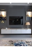 Myniture Home & Living Festival Tv Sehpası DV-Q17-GPVC-1 Gold Beyaz Parlak Minifiks Bağlantı Duvara Monte Tv Ünitesi thumbnail 2