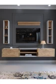Myniture Home & Living Festival Tv Ünitesi G13009-1-6 Beyaz Atlantik Çam Gold Duvara Monte tv sehpası thumbnail 2