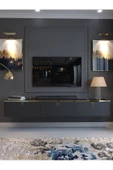 Myniture Home & Living Festival Tv Sehpası DV-Q17-GPVC-4 Gold Antrasit Minifiks Bağlantı Duvara Monte Tv Ünitesi - 2