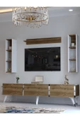 Myniture Home & Living Festival Tv Ünitesi S3008-2-1 CEVİZ BEYAZ  - COLOR SİLVER Tv Sehpası ve Duvar Rafı thumbnail 3