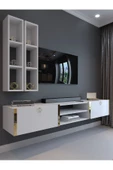 Myniture Home & Living Festival Tv Ünitesi G13000-1 Beyaz Parlak Gold Duvara Monte tv sehpası thumbnail 1