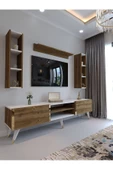Myniture Home & Living Festival Tv Ünitesi G3009-2-1 Ceviz Beyaz Color Gold Tv Sehpası ve Duvar Rafı thumbnail 1