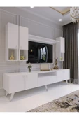 Myniture Home & Living Modern Tv Sehpası Silver Gümüş Üçgen Kulp Kepli S8024-1-1 Beyaz - 1