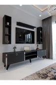 Myniture Home & Living Festival Tv Ünitesi S3009-4 Antrasit - Silver Detaylı Minifiks Bağlantı Tv Sehpası Ve Duvar Rafı - 1