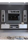 Myniture Home & Living Festival Tv Ünitesi G13006-1 Beyaz Parlak Gold Duvara Monte tv sehpası thumbnail 2