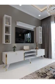Myniture Home & Living Festival Tv Ünitesi G3009-1 Beyaz Parlak Gold detaylı Minifiks Bağlantı Tv Sehpası ve Duvar Rafı thumbnail 1