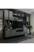 MobilyaFırsat Ideal Tv Ünitesi Duvar Raf Ve Duvar Dolaplı Q7024-4 Antrasit - 1
