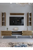 Myniture Home & Living Festival Tv Ünitesi G3009-2-1 Ceviz Beyaz Color Gold Tv Sehpası ve Duvar Rafı thumbnail 2