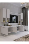 Myniture Home & Living Modern Tv Sehpası Gold Üçgen Kulp Kepli S9024-1-1 Beyaz 35 Cm Derinlik thumbnail 2