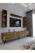 Myniture Home & Living Festival Tv Ünitesi G3008-2 CEVİZ - COLOR Gold detaylı Minifiks Bağlantı Tv Sehpası ve Duvar Rafı thumbnail 1