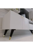 Myniture Home & Living Modern Tv Sehpası Gold Üçgen Kulp Kepli Q8024-1 Beyaz thumbnail 4
