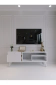 Myniture Home & Living Festival Tv Sehpası S6307-1 Beyaz Parlak Silver detaylı Minifiks Bağlantı Tv Ünitesi thumbnail 2